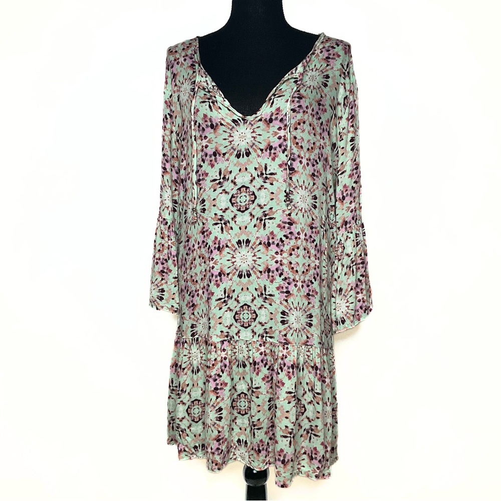 J Valdi Tie Dye Loose Comfy Tunic Shirt Dress Womens SZ L Boho Retro Fairycore